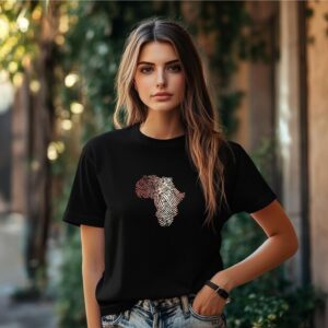 South Africa Continent Fingerprint Rose Gold Women's T-Shirt Black