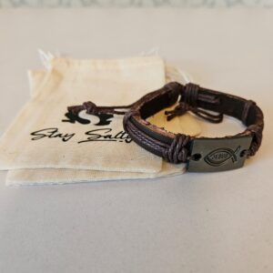 Leather Bracelet Jesus Fish Dark Brown