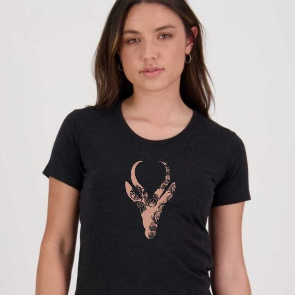 Springbok Head Protea Womens T-Shirt Black Marle