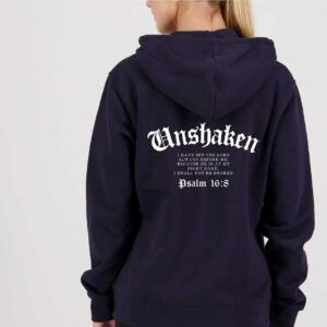 Unshaken Womens Christian Worship Navy Zip Hoodie