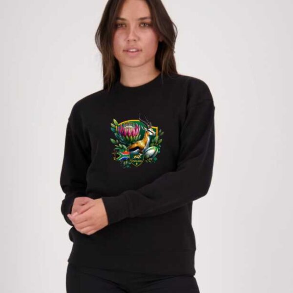 Springbok Protea Womens Black Crewneck
