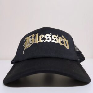 Blessed Gold and Black Foam Trucker Christian Cap