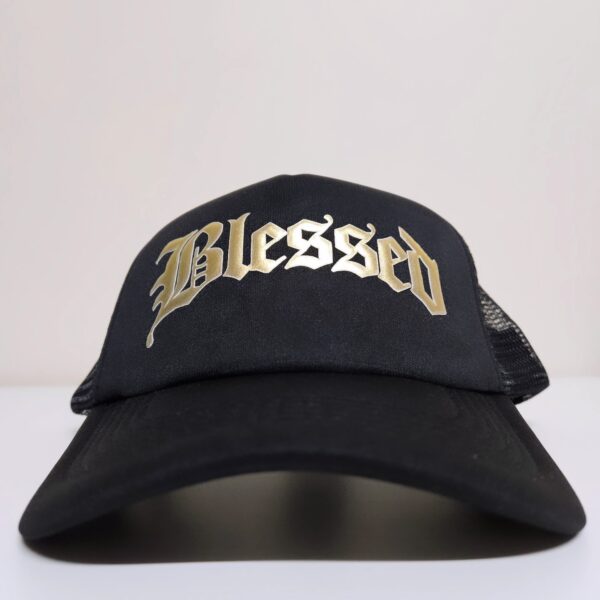 Blessed Gold and Black Foam Trucker Christian Cap