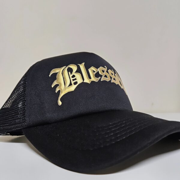 Blessed Gold and Black Foam Trucker Christian Cap - Image 3