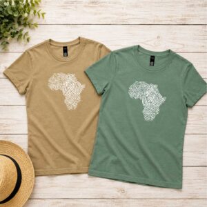 South African Continent Fingerprint T-Shirt for woman in Sage or Sand colours in New Zealand