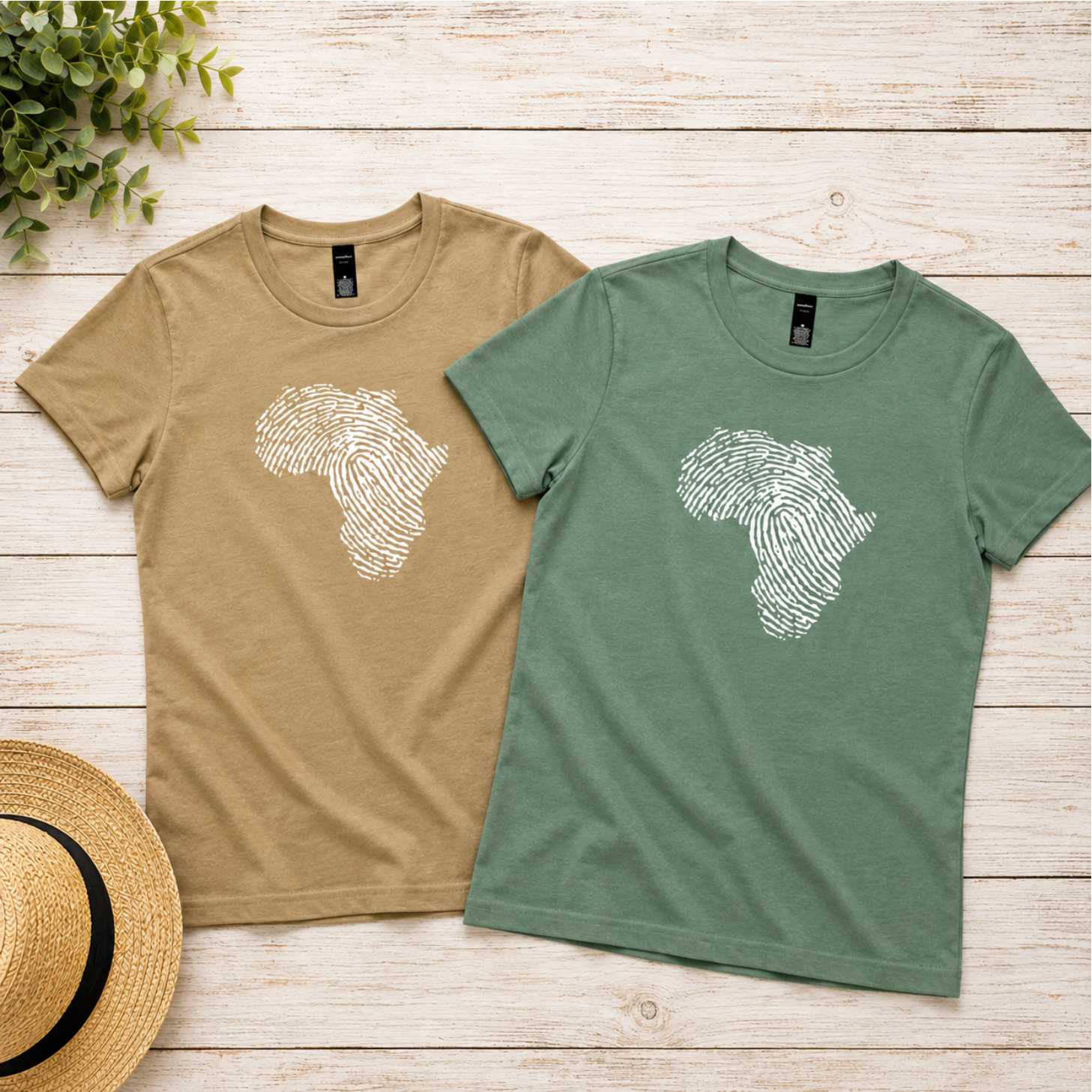 South African Continent Fingerprint T-Shirt for woman in Sage or Sand colours in New Zealand