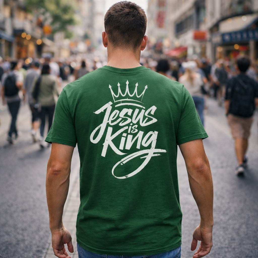 Jesus is King Bottle Green Mens Christian T-Shirt